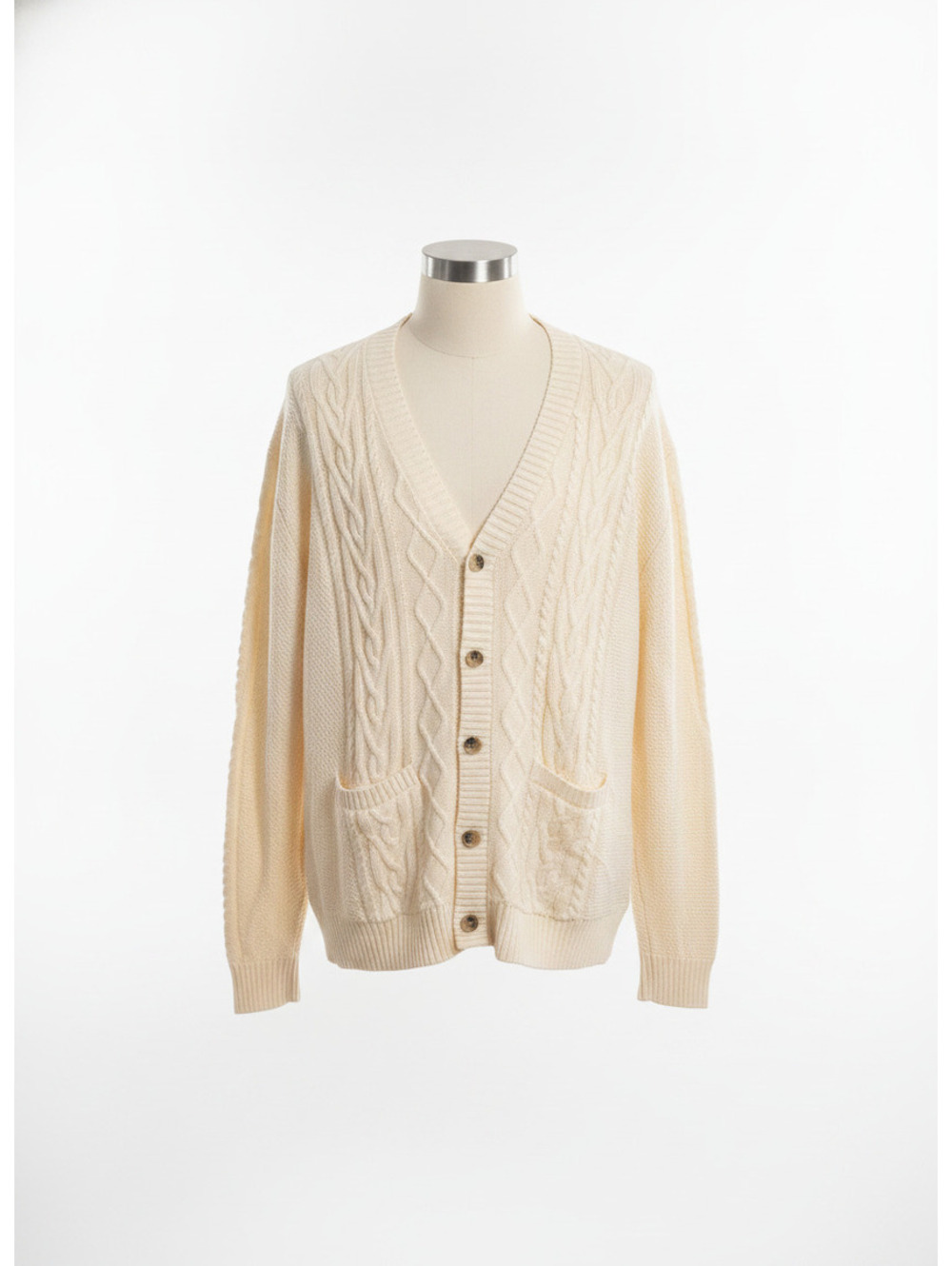 Cream Cable Knit Button-Up Cardigan Sweater